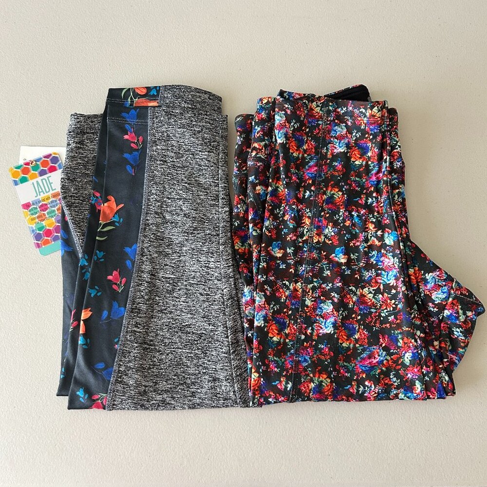 Lot 2 Lularoe Women Jade Capri Leggings Size S 6 to 8 Athletic Colorful Floral